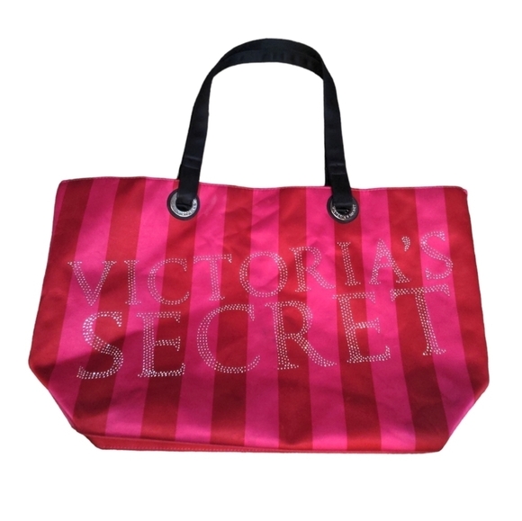 Victoria's Secret Handbags - Victoria's Secret Sparkle XL Classic Stripe Satin Travel Bag Tote